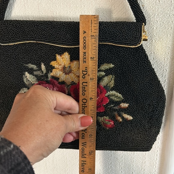 Vintage Hand Beaded Floral Needlepoint Handbag - Picture 11 of 12